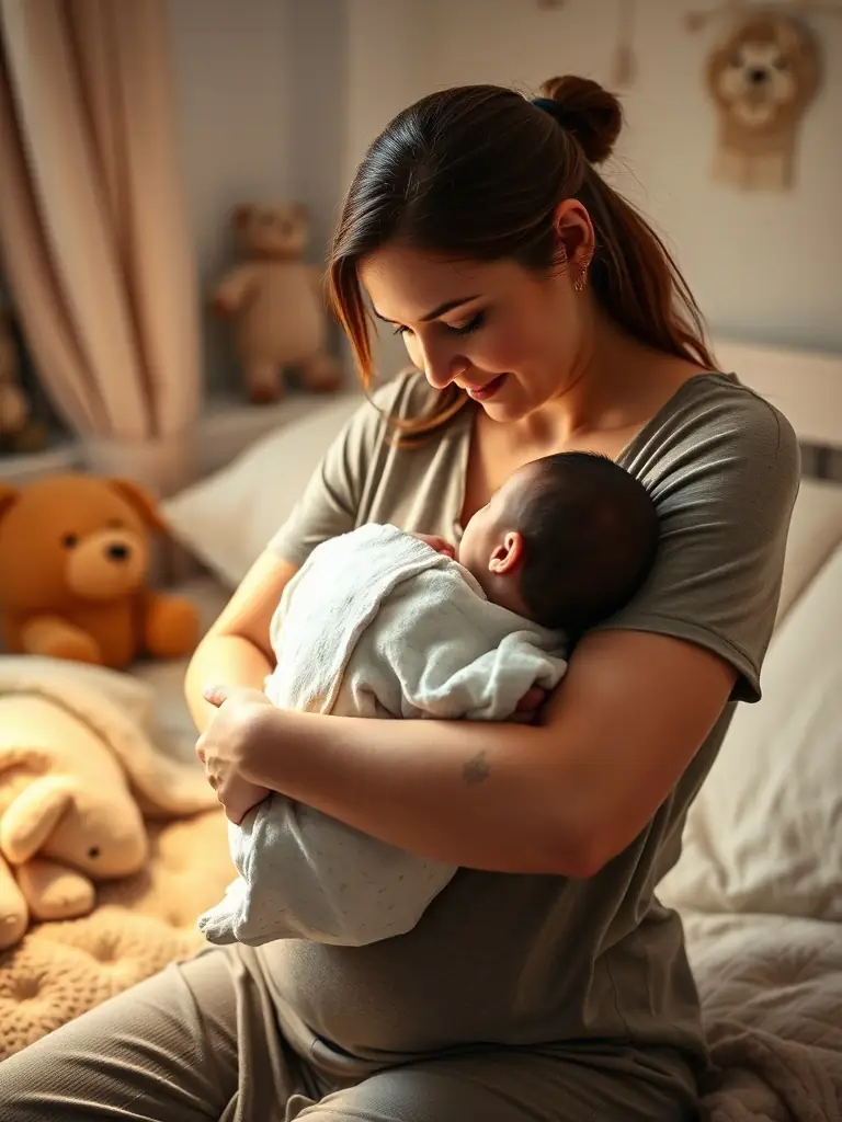 A serene image of a mother holding her newborn baby, both looking peaceful and healthy, symbolizing the safe and gentle experience Gateway provides.